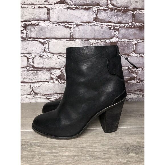 Rag & Bone Black Leather Ankle Back Zip Heel Booties Women Sz 39.5EU/9M US - Picture 5 of 16